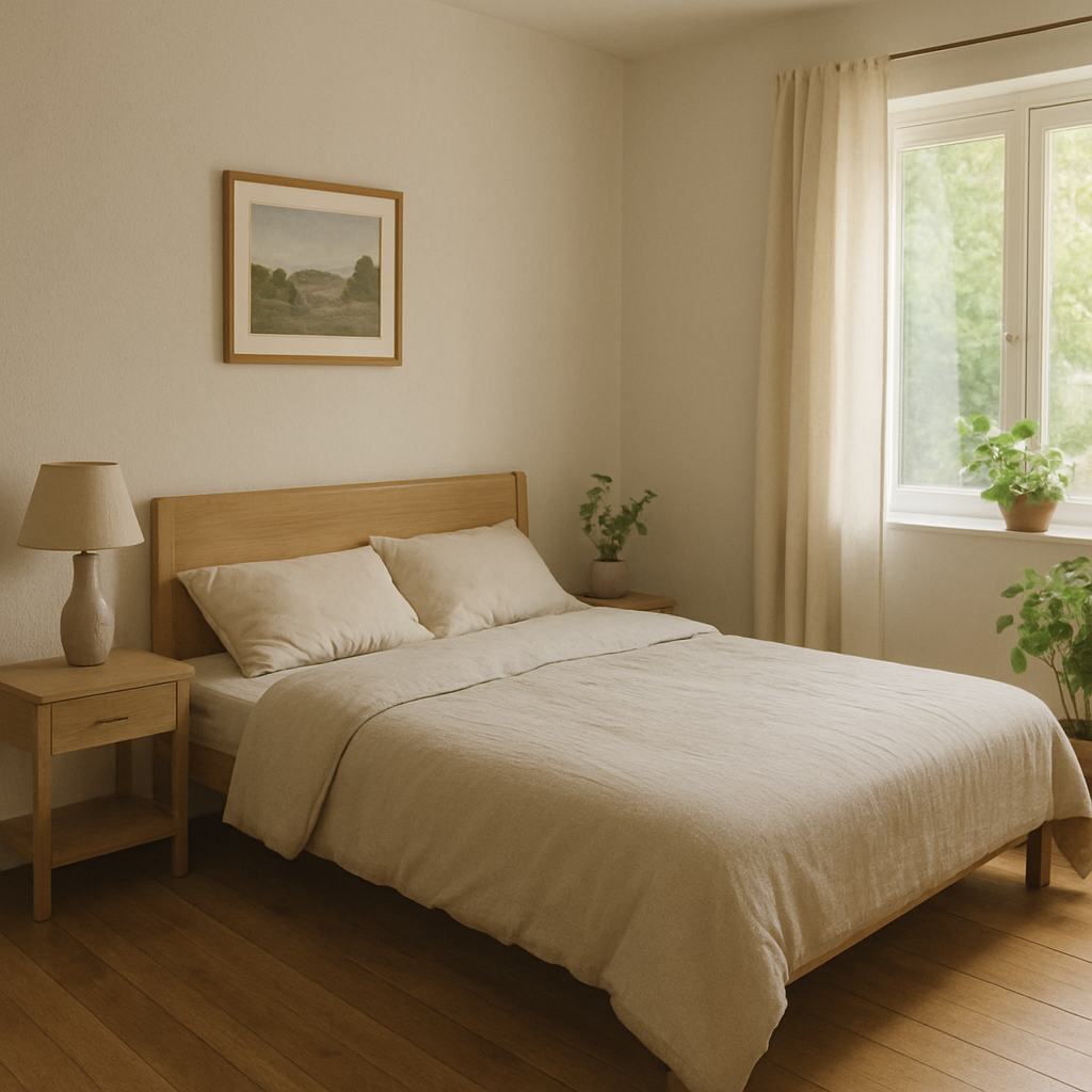 Peaceful bedroom promoting healthy sleep environment.